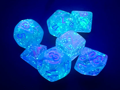 Nebula Wisteria/white Mini-Polyhedral 7-Die Set