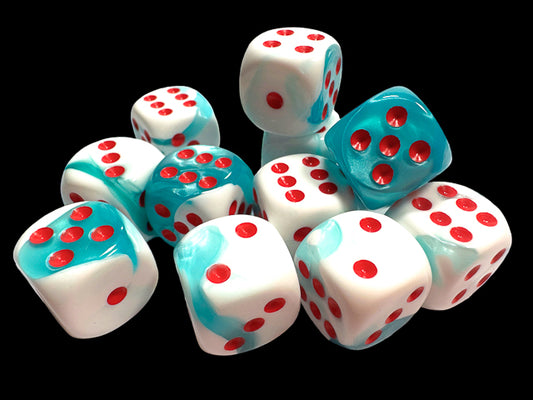 Limited Edition Gemini Teal-White/red 16mm d6 Dice Block (12 dice)