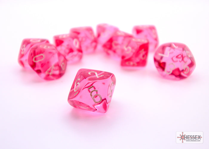 CHX23284: Translucent Pink/white Set of Ten d10's