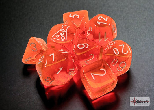 CHX30060: Translucent Neon Orange/white Polyhedral 7-Die Set