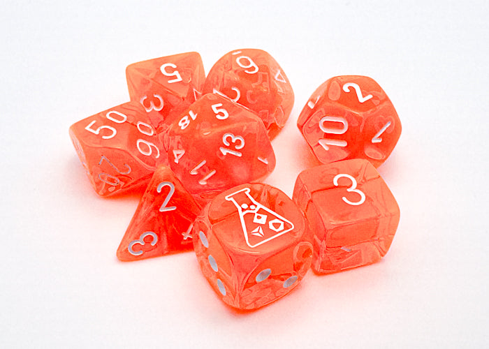 CHX30060: Translucent Neon Orange/white Polyhedral 7-Die Set