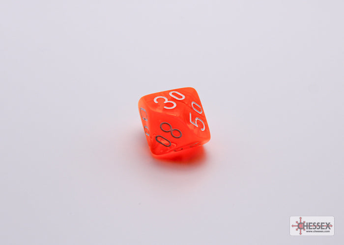 CHX30060: Translucent Neon Orange/white Polyhedral 7-Die Set