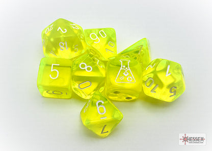 CHX30061: Translucent Neon Yellow/white Polyhedral 7-Die Set