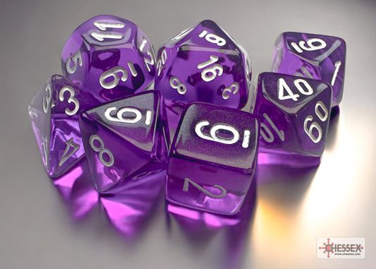 CHX20377: Translucent Purple/white Mini-Polyhedral 7-Die Set