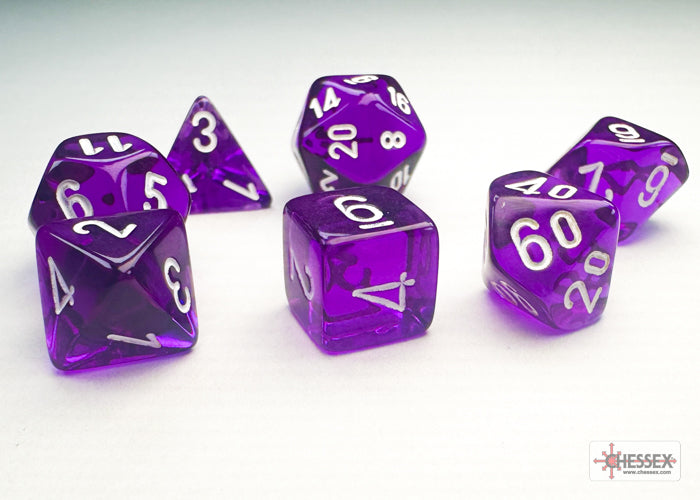 CHX20377: Translucent Purple/white Mini-Polyhedral 7-Die Set