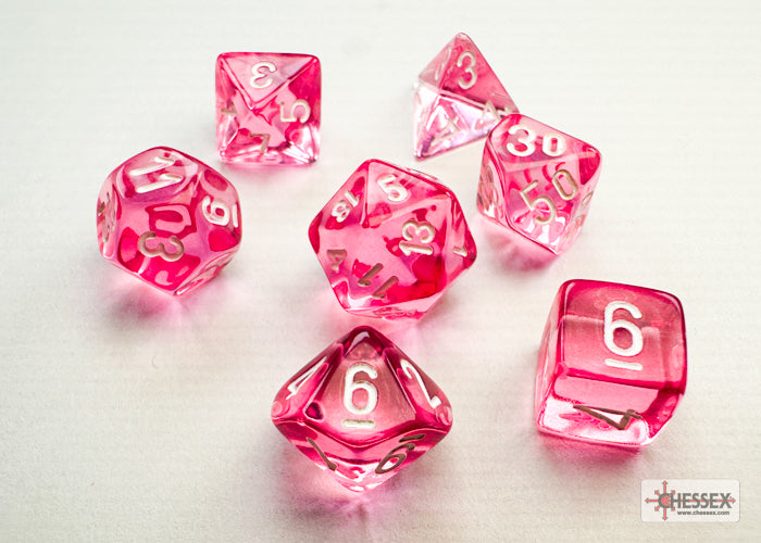 CHX20384: Translucent Pink/white Mini-Polyhedral 7-Die Set