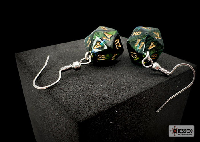 Hook Earrings Pair of Scarab Jade Mini D20s
