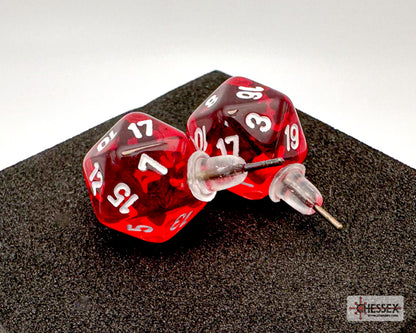 Stud Earrings Pair of Translucent Red Mini D20s