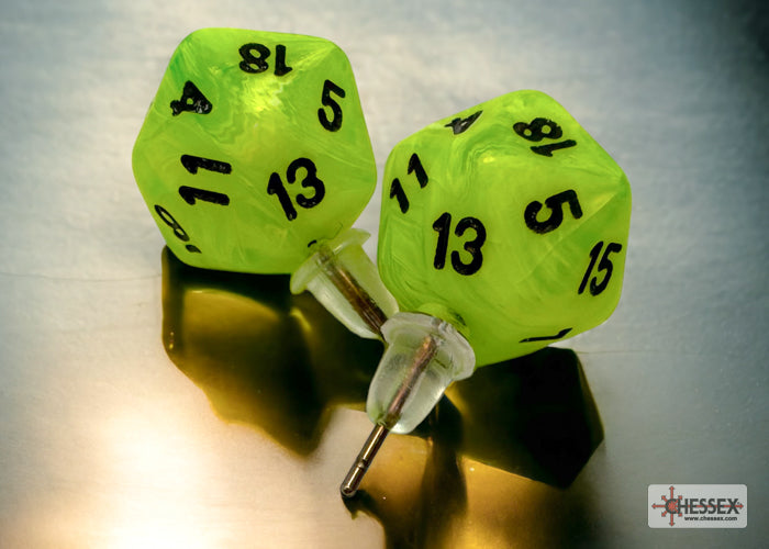 Stud Earrings Pair of Vortex Bright Green Mini D20s
