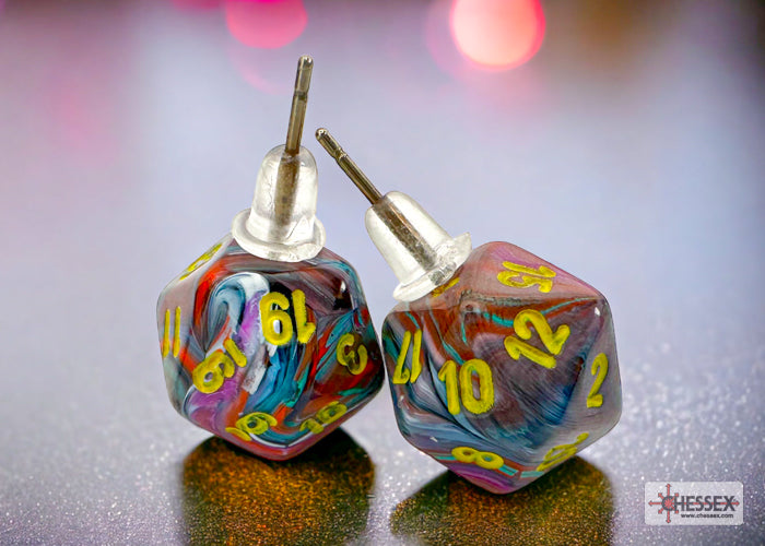 Stud Earrings Pair of Festive Mosaic Mini D20s