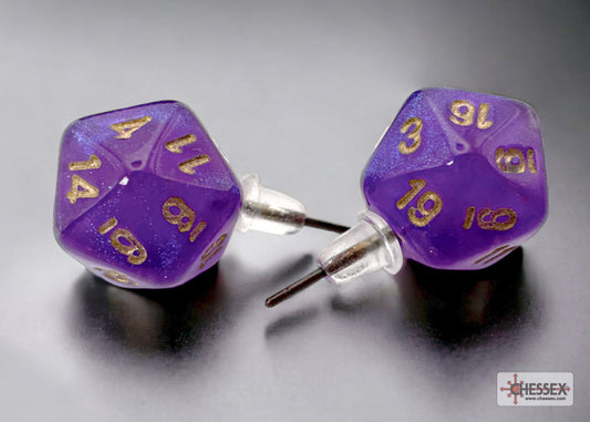 Stud Earrings Pair of Borealis Royal Purple Mini D20s