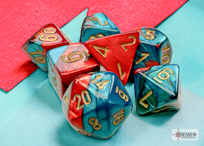 Gemini Mini-hedral Red-Teal/gold 7-Die Set
