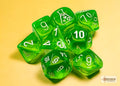 CHX30062: Translucent Rad Green/white Polyhedral 7-Die Set
