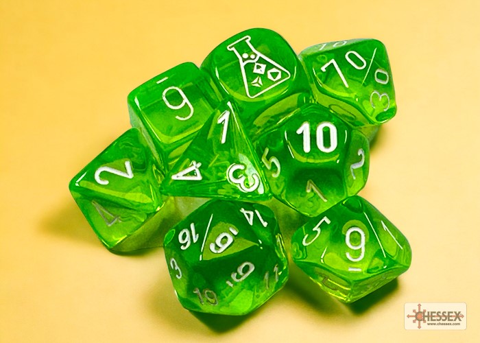 CHX30062: Translucent Rad Green/white Polyhedral 7-Die Set