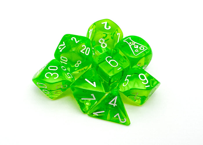 CHX30062: Translucent Rad Green/white Polyhedral 7-Die Set