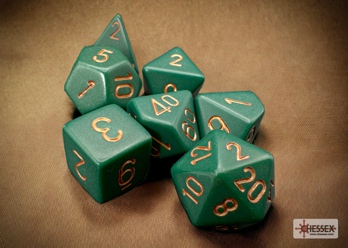 Opaque Dusty Green/copper Polyhedral 7-Dice Set