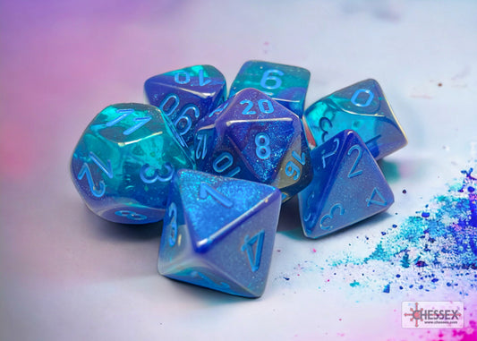 Gemini Blue-Blue/light blue Luminary Polyhedral 7 Dice Set