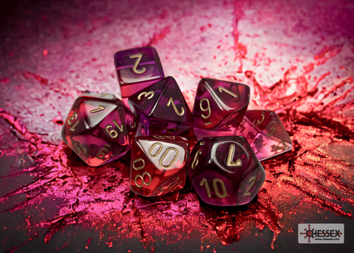 Gemini Translucent Red-Violet/gold Polyhedral 7 Dice Set