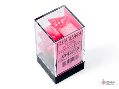 Opaque Pink/white Polyhedral 7-Dice Set
