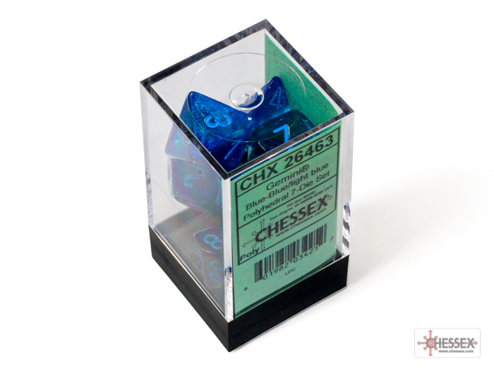 Gemini Blue-Blue/light blue Luminary Polyhedral 7 Dice Set