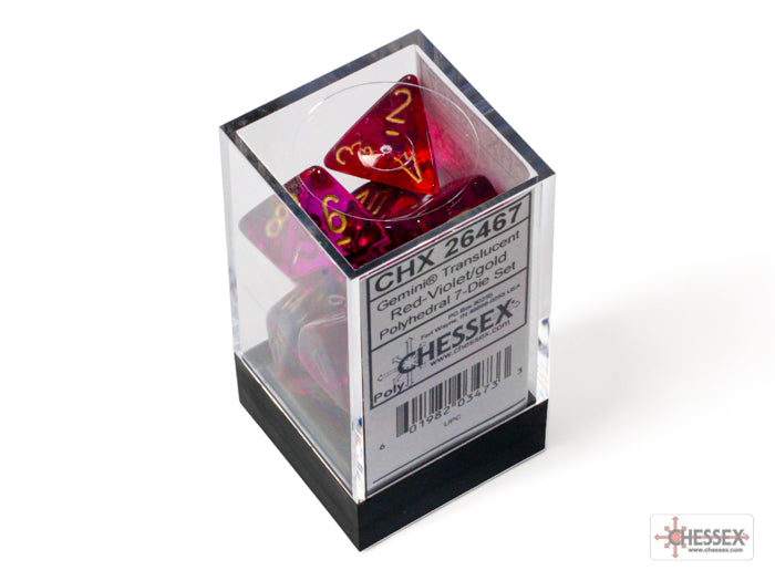 Gemini Translucent Red-Violet/gold Polyhedral 7 Dice Set