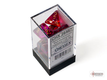 Gemini Translucent Red-Violet/gold Polyhedral 7 Dice Set