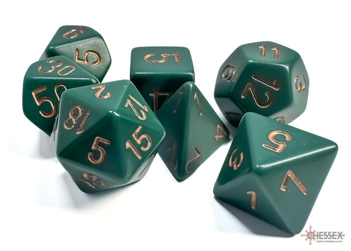 Opaque Dusty Green/copper Polyhedral 7-Dice Set