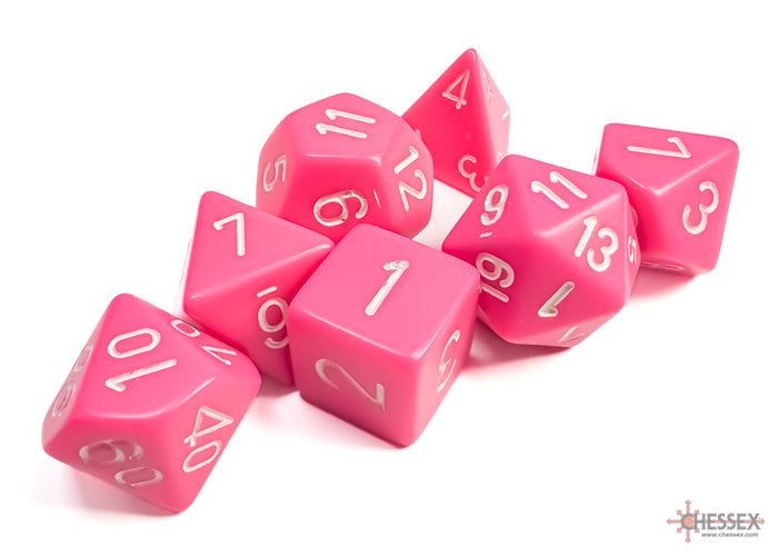 Opaque Pink/white Polyhedral 7-Dice Set