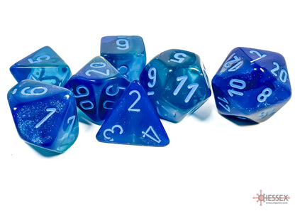 Gemini Blue-Blue/light blue Luminary Polyhedral 7 Dice Set
