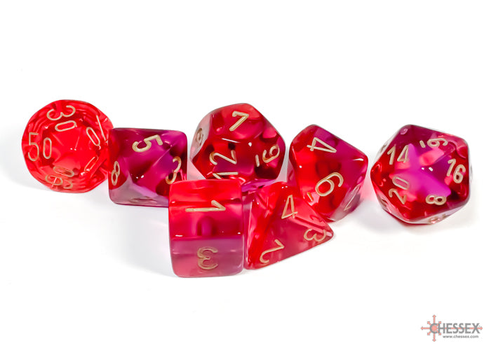 Gemini Translucent Red-Violet/gold Polyhedral 7 Dice Set