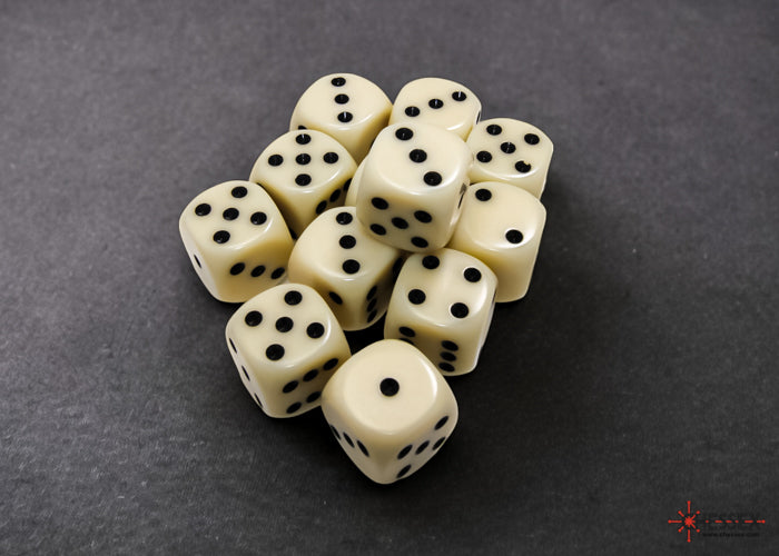 Opaque Ivory/black 16mm d6 Dice Block (12 dice)
