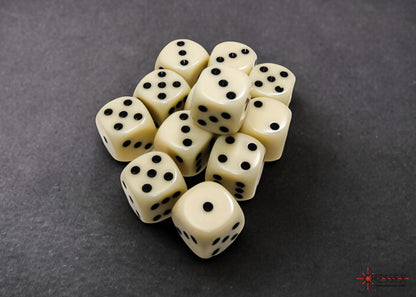 Opaque Ivory/black 16mm d6 Dice Block (12 dice)