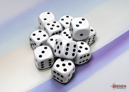 Opaque White/black 16mm d6 Dice Block (12 dice)