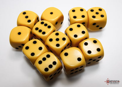 Opaque Yellow/black 16mm d6 Dice Block (12 dice)
