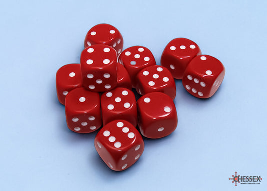Opaque Red/white 16mm d6 Dice Block (12 dice)