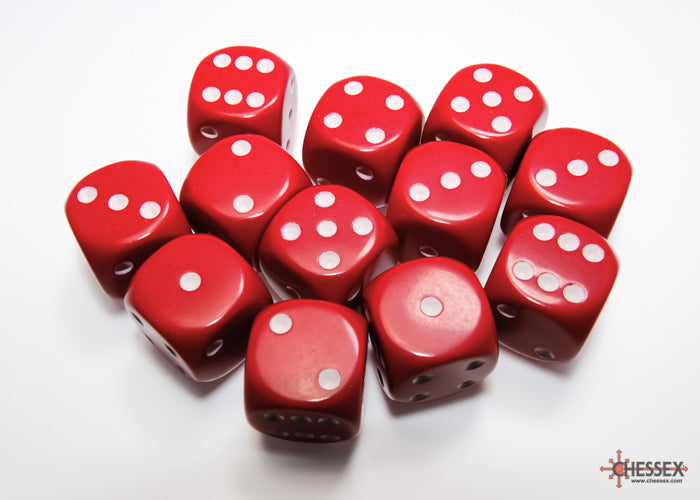 Opaque Red/white 16mm d6 Dice Block (12 dice)