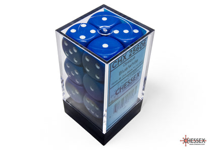 Opaque Blue/white 16mm d6 Dice Block (12 dice)