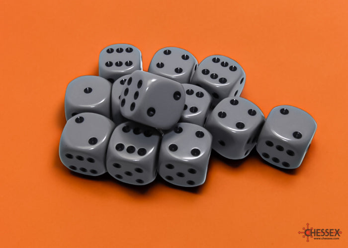 Opaque Grey/black 16mm d6 Dice Block (12 dice)