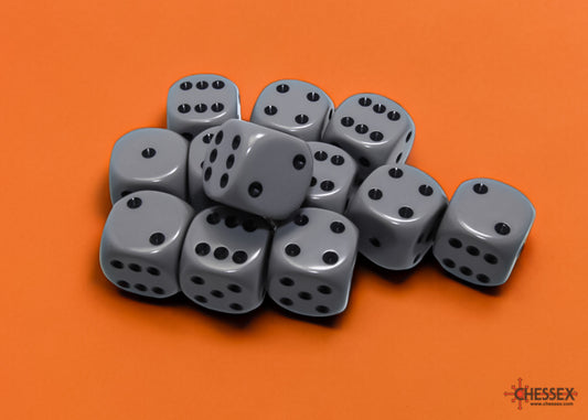 Opaque Grey/black 16mm d6 Dice Block (12 dice)
