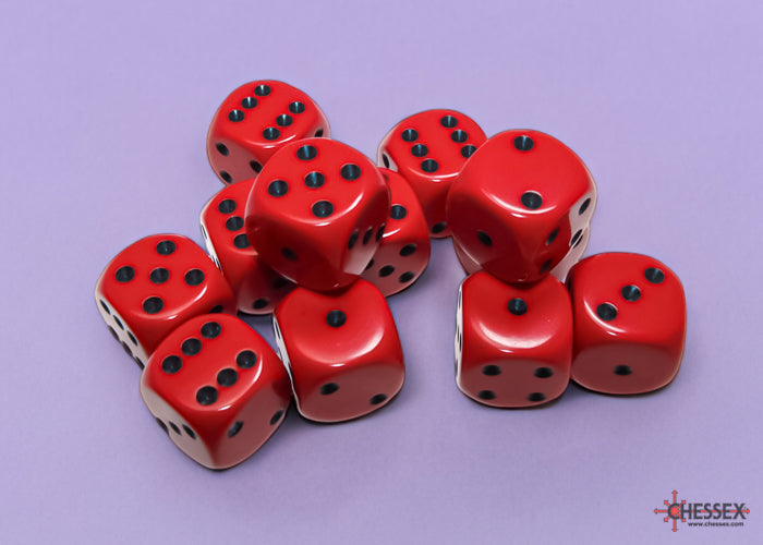 Opaque Red/black 16mm d6 Dice Block (12 dice)