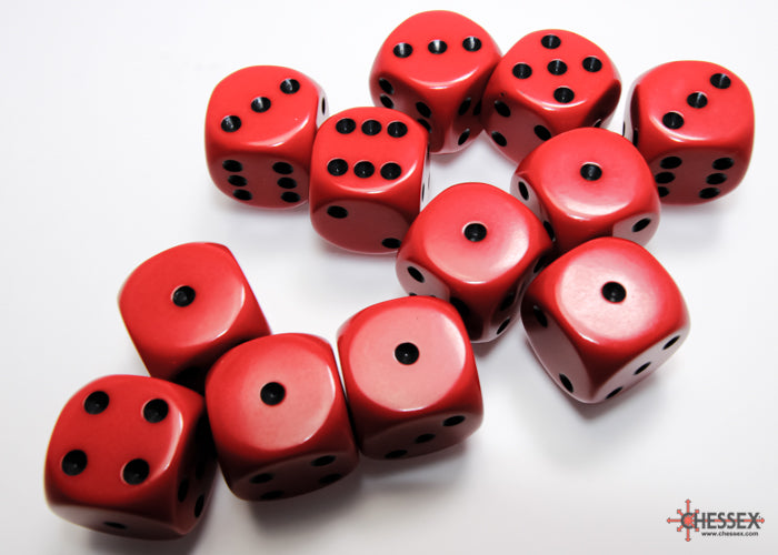 Opaque Red/black 16mm d6 Dice Block (12 dice)
