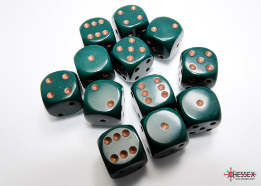 Opaque Dusty Green/copper 16mm d6 Dice Block (12 dice)