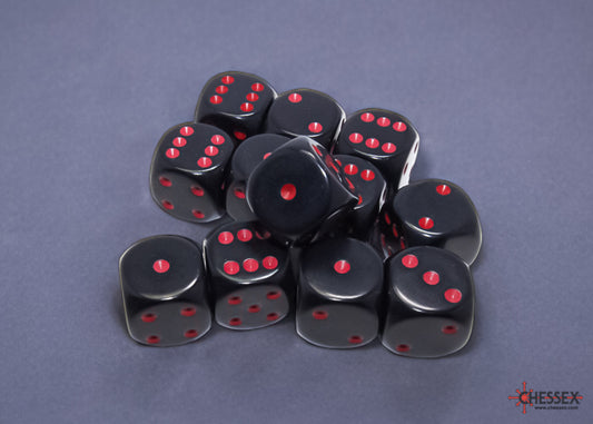 Opaque Black/red 16mm d6 Dice Block (12 dice)