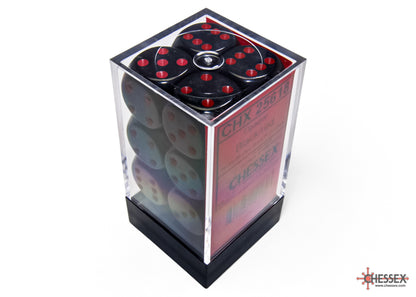 Opaque Black/red 16mm d6 Dice Block (12 dice)
