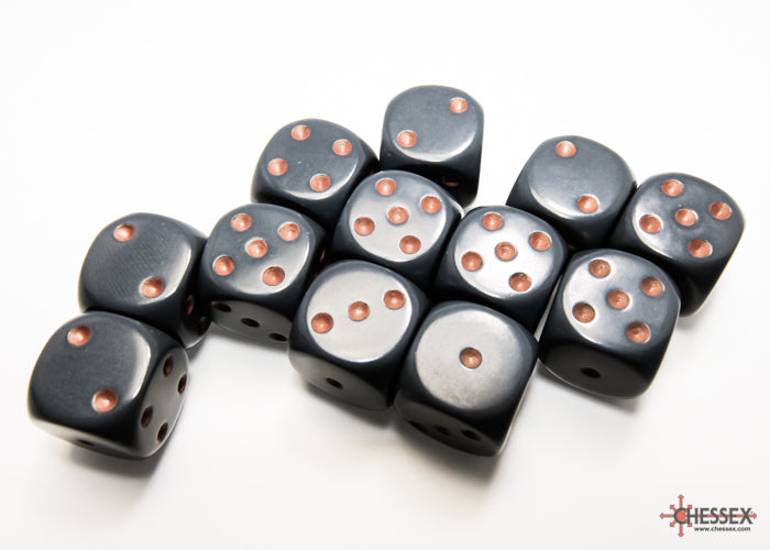 Opaque Dark Grey/copper 16mm d6 Dice Block (12 dice)