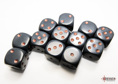 Opaque Dark Grey/copper 16mm d6 Dice Block (12 dice)
