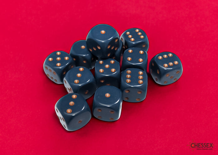 Opaque Dusty Blue/copper 16mm d6 Dice Block (12 dice)