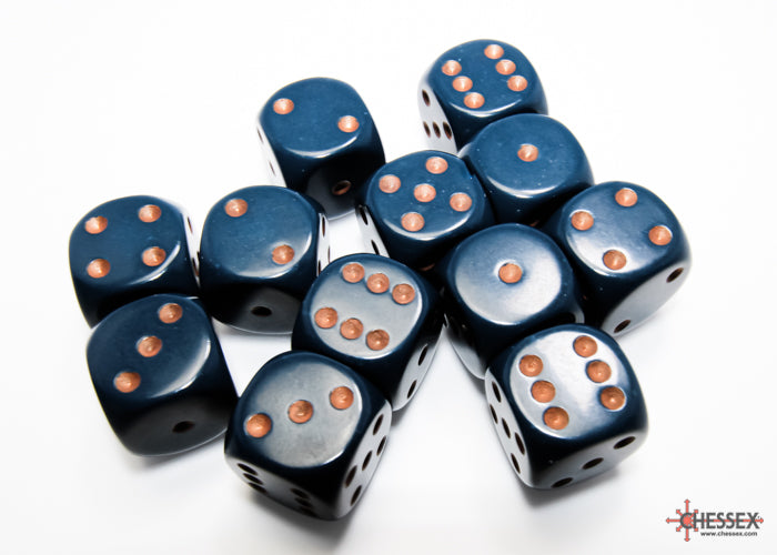 Opaque Dusty Blue/copper 16mm d6 Dice Block (12 dice)
