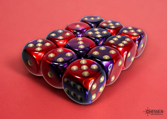 Gemini Purple-Red/gold 16mm d6 Dice Block (12 dice)