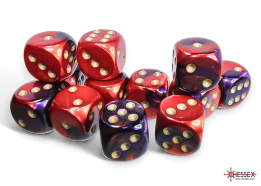 Gemini Purple-Red/gold 16mm d6 Dice Block (12 dice)
